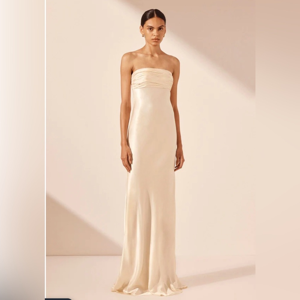 NWT Shona Joy la lune strapless ruched bodice maxi dress - cream, wedding